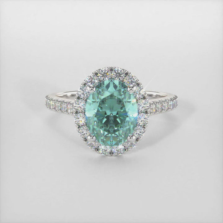 Emory Oval Aqua-Teal Moissanite Engagement Ring