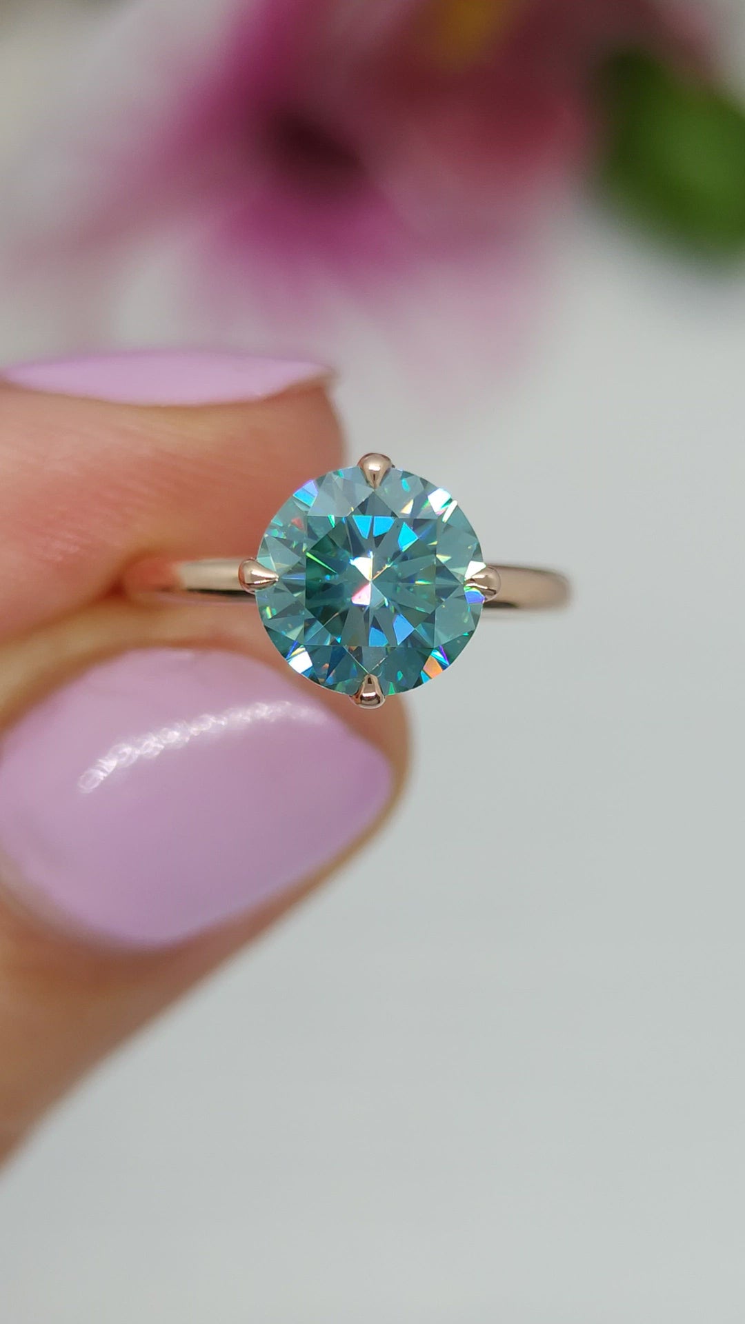 Lisa Round Aqua-Teal Moissanite Engagement Ring