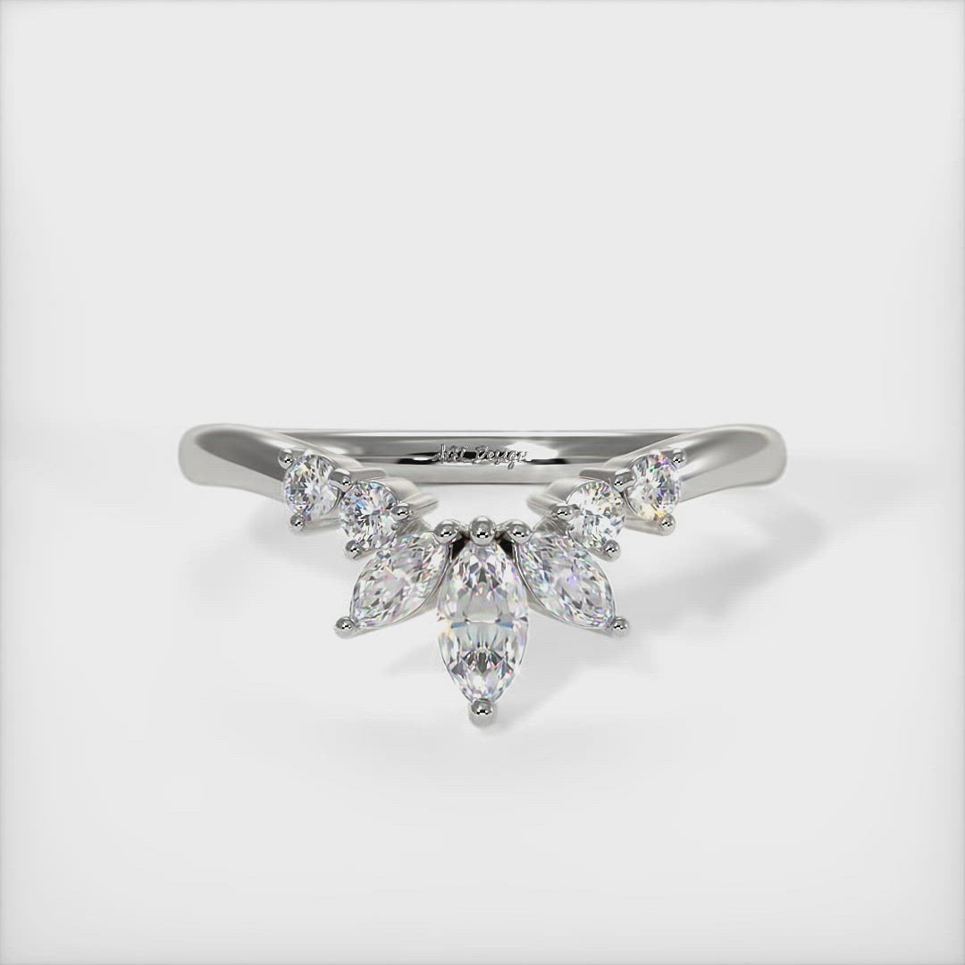 Mia lab-created diamond curved wedding band - AGI Design/An exceptionally beautiful ring in gold or platinum for ladies that features lab-created marquise and round diamonds set in a uniquely designed setting. It can be worn as a wedding band or anniversary ring.