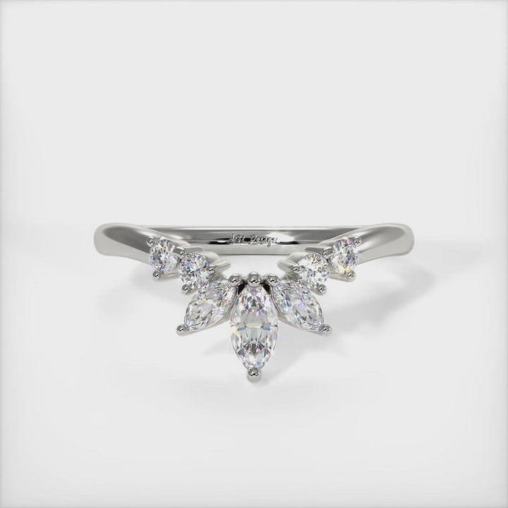 Mia lab-created diamond curved wedding band - AGI Design/An exceptionally beautiful ring in gold or platinum for ladies that features lab-created marquise and round diamonds set in a uniquely designed setting. It can be worn as a wedding band or anniversary ring.