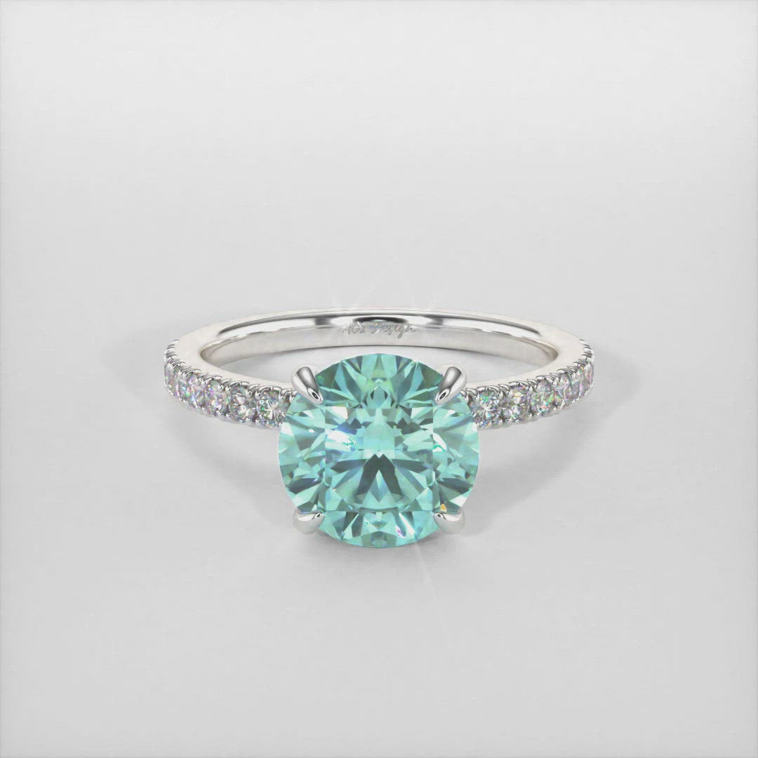 Catarina Round Aqua-Teal Moissanite Engagement Ring