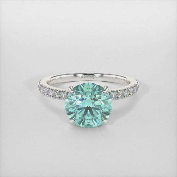 Catarina Round Aqua-Teal Moissanite Engagement Ring