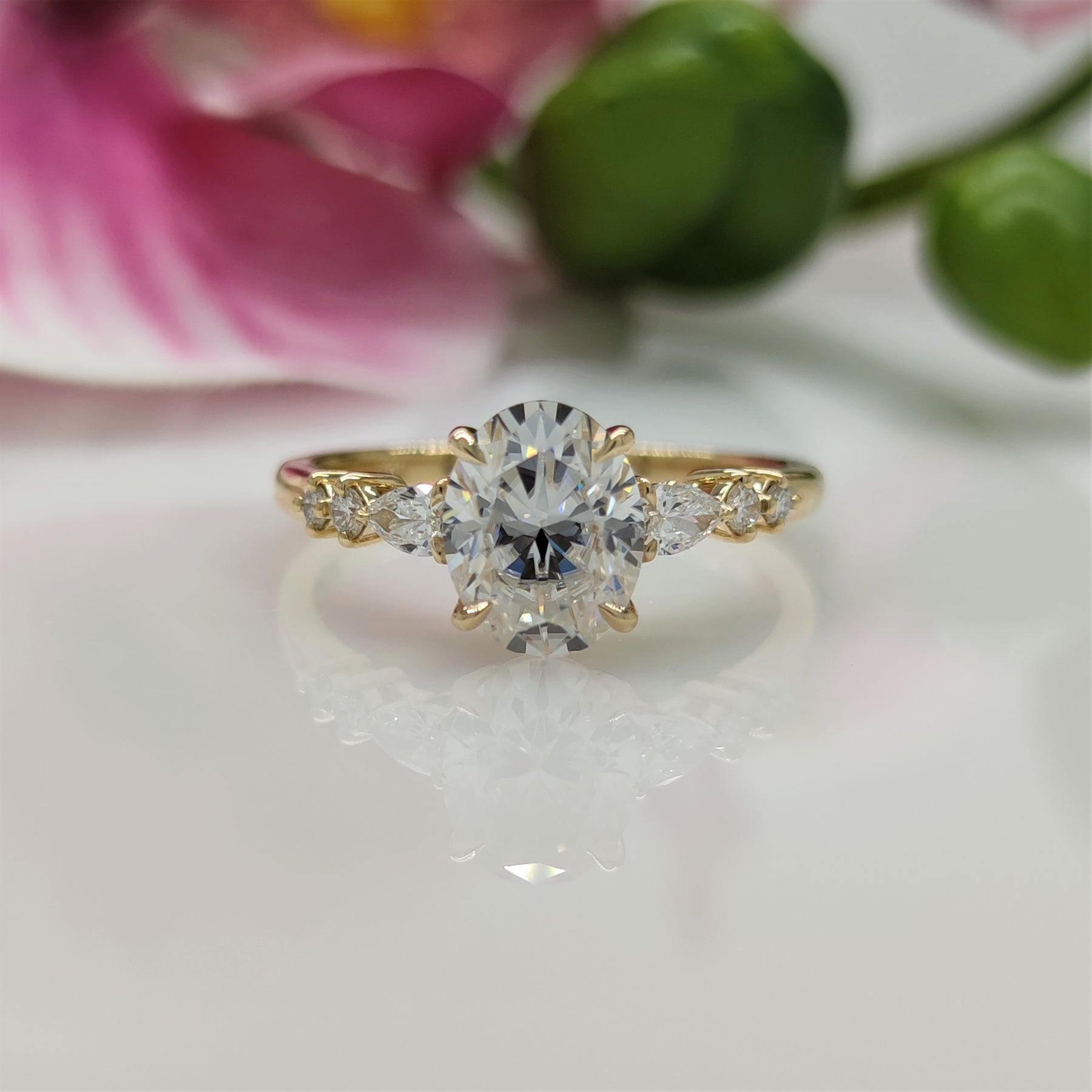 Oval Moissanite Diamond Pear 3 Stone Engagement Ring rose gold Three Stone  Oval Bridal Ring womans promise Anniversary Ring Proposal Ring