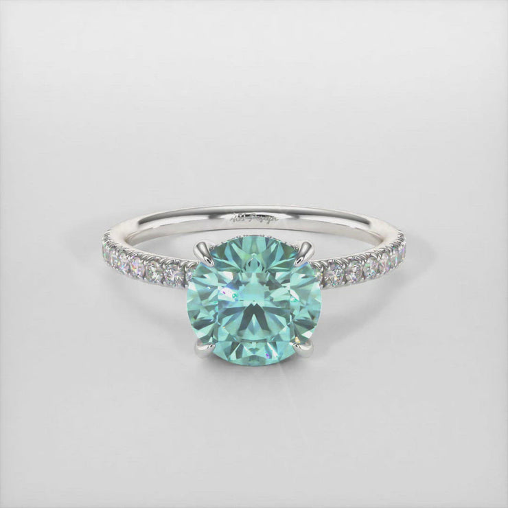 Abby Round Aqua-Teal Moissanite Engagement Ring-AGI Design