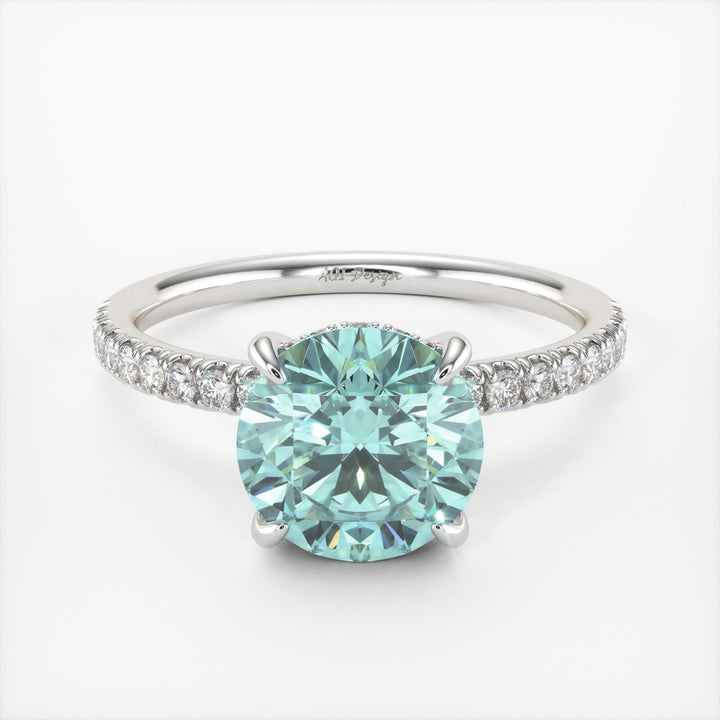 AGI Design Abby Round Aqua-Teal Moissanite Engagement Ring