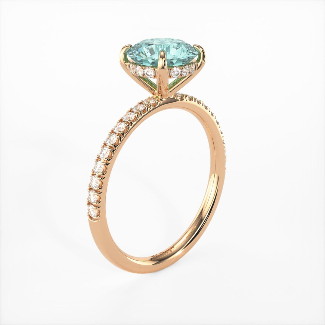 AGI Design Abby Round Aqua-Teal Moissanite Engagement Ring