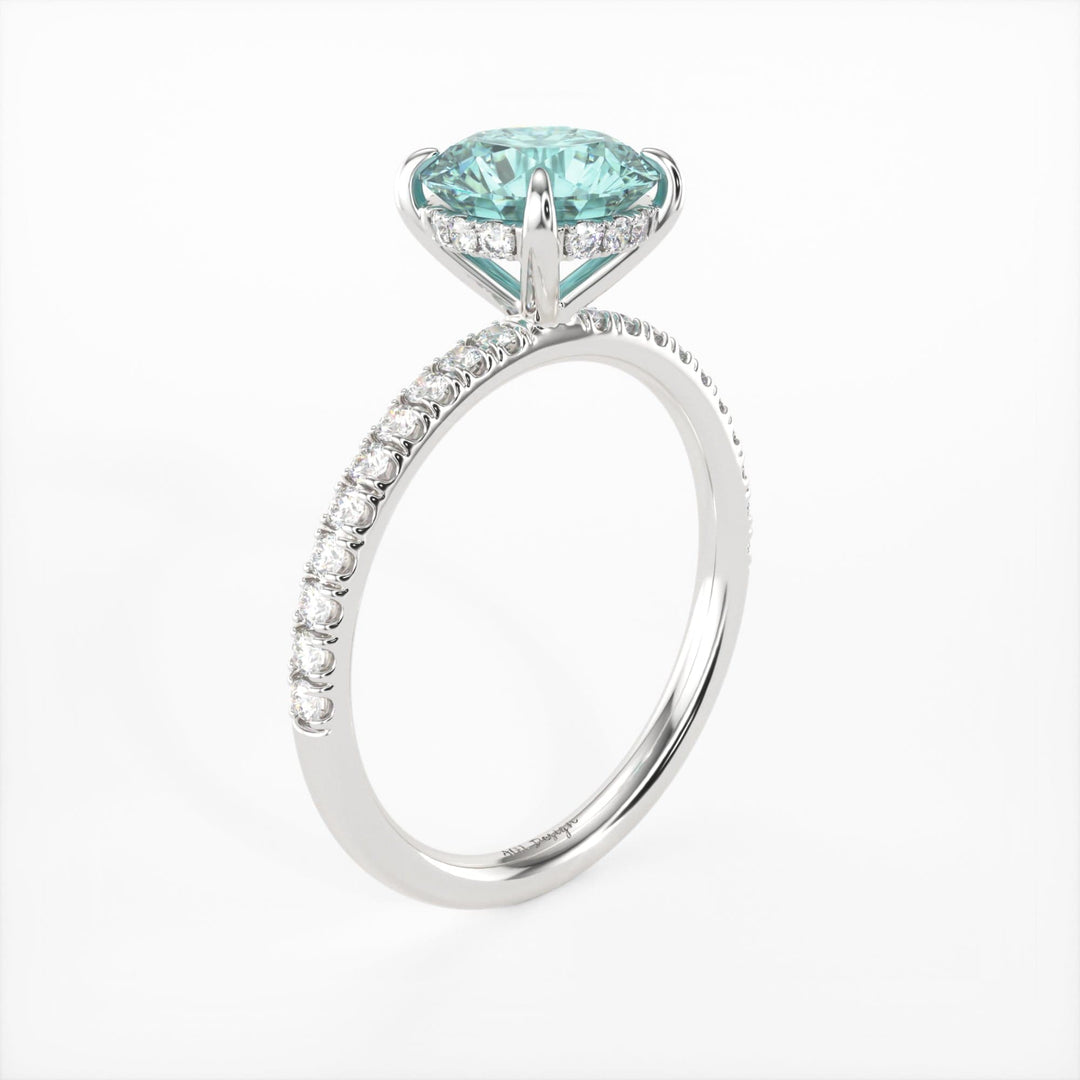 AGI Design Abby Round Aqua-Teal Moissanite Engagement Ring