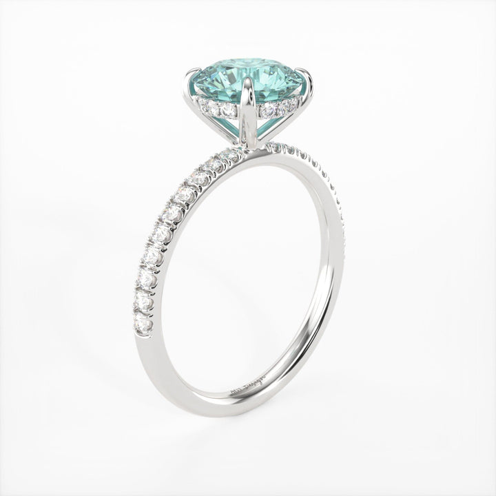 AGI Design Abby Round Aqua-Teal Moissanite Engagement Ring