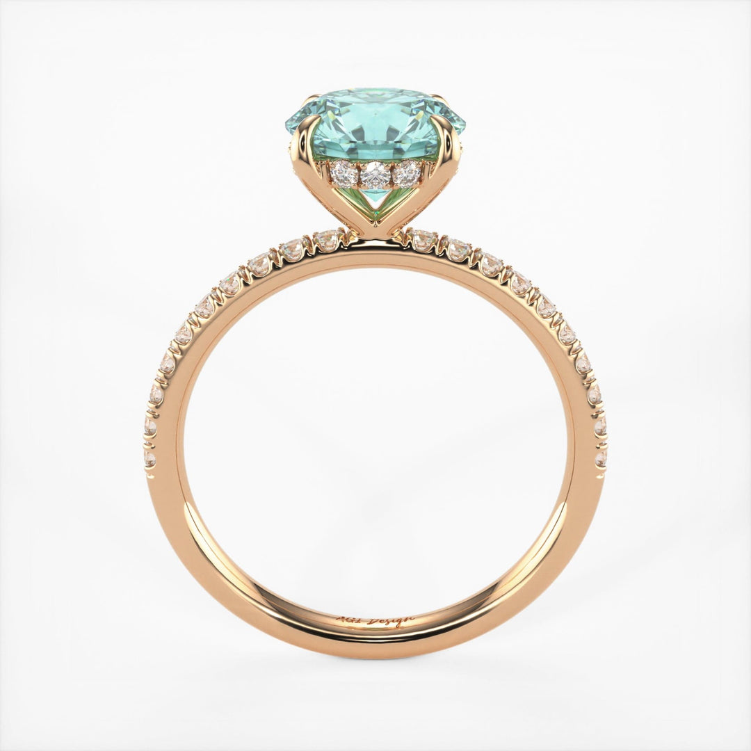 AGI Design Abby Round Aqua-Teal Moissanite Engagement Ring