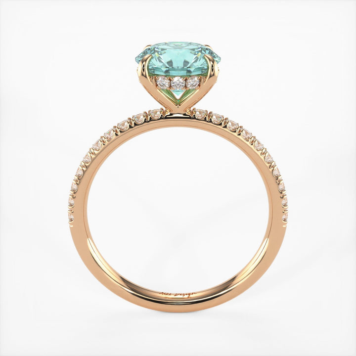 AGI Design Abby Round Aqua-Teal Moissanite Engagement Ring