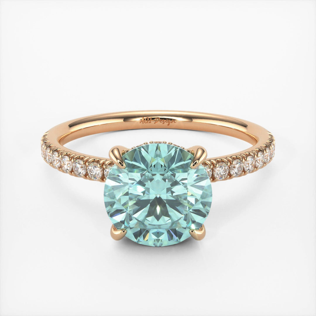 AGI Design Abby Round Aqua-Teal Moissanite Engagement Ring