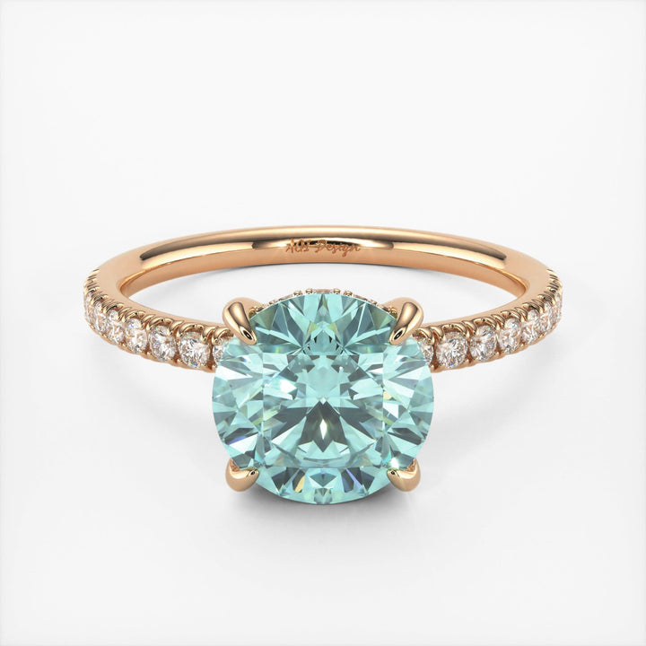 AGI Design Abby Round Aqua-Teal Moissanite Engagement Ring