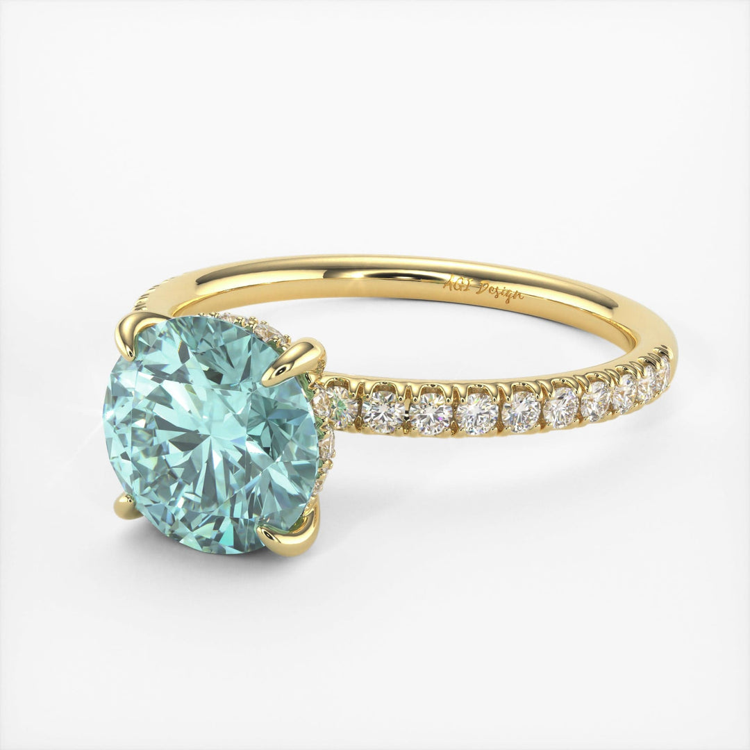 AGI Design Abby Round Aqua-Teal Moissanite Engagement Ring