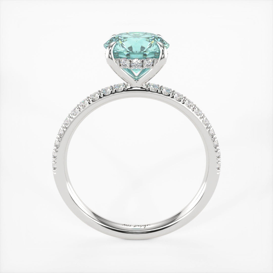 AGI Design Abby Round Aqua-Teal Moissanite Engagement Ring