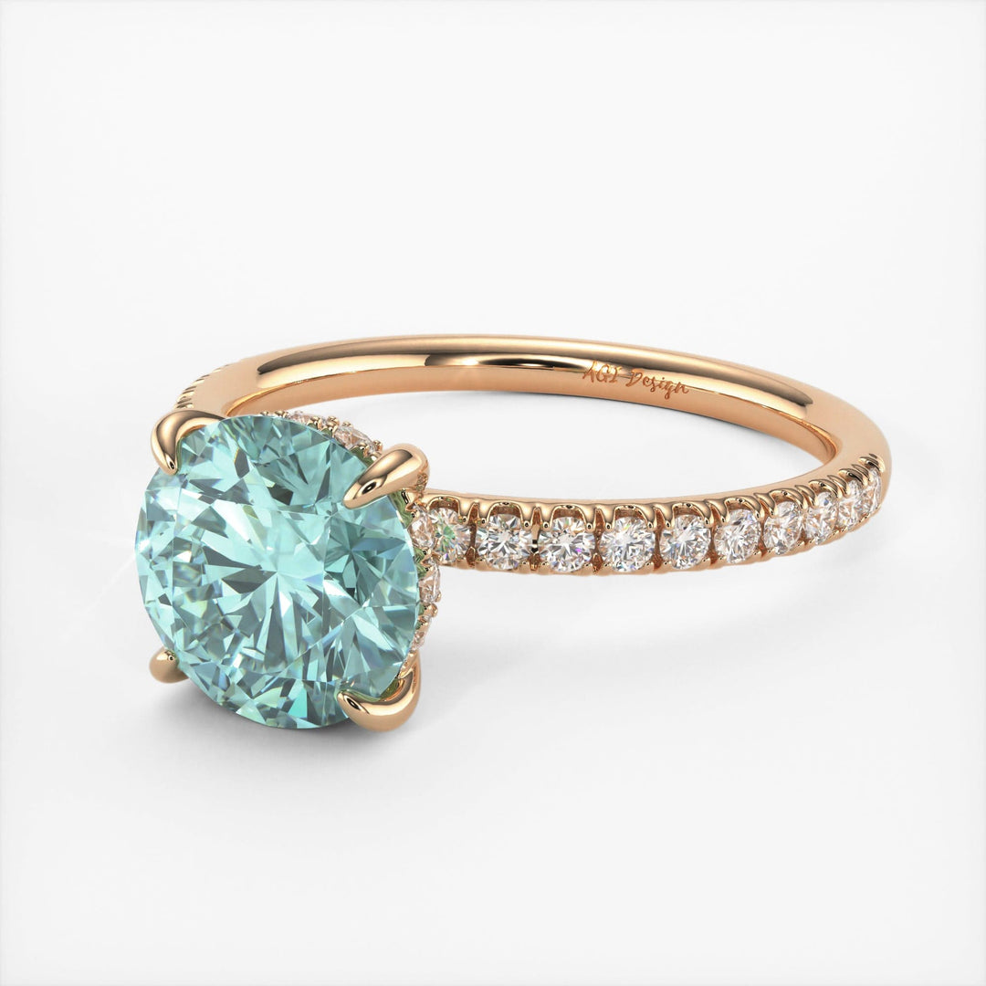 AGI Design Abby Round Aqua-Teal Moissanite Engagement Ring