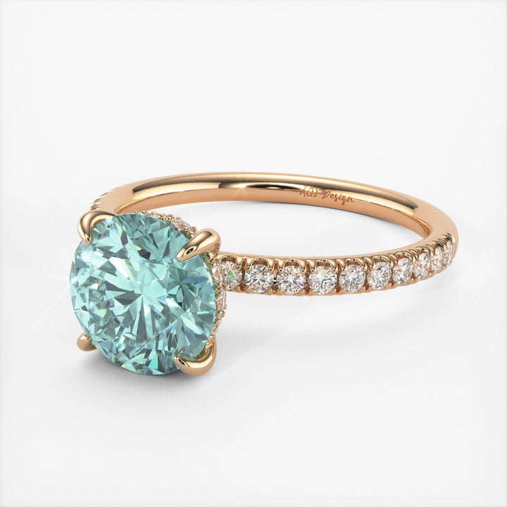 AGI Design Abby Round Aqua-Teal Moissanite Engagement Ring