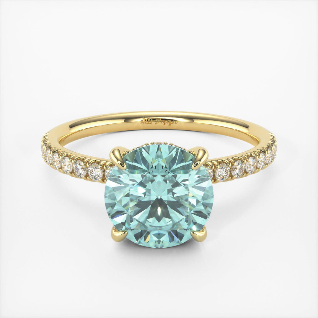 AGI Design Abby Round Aqua-Teal Moissanite Engagement Ring