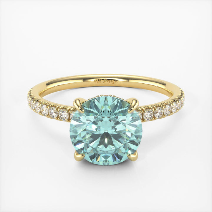 AGI Design Abby Round Aqua-Teal Moissanite Engagement Ring