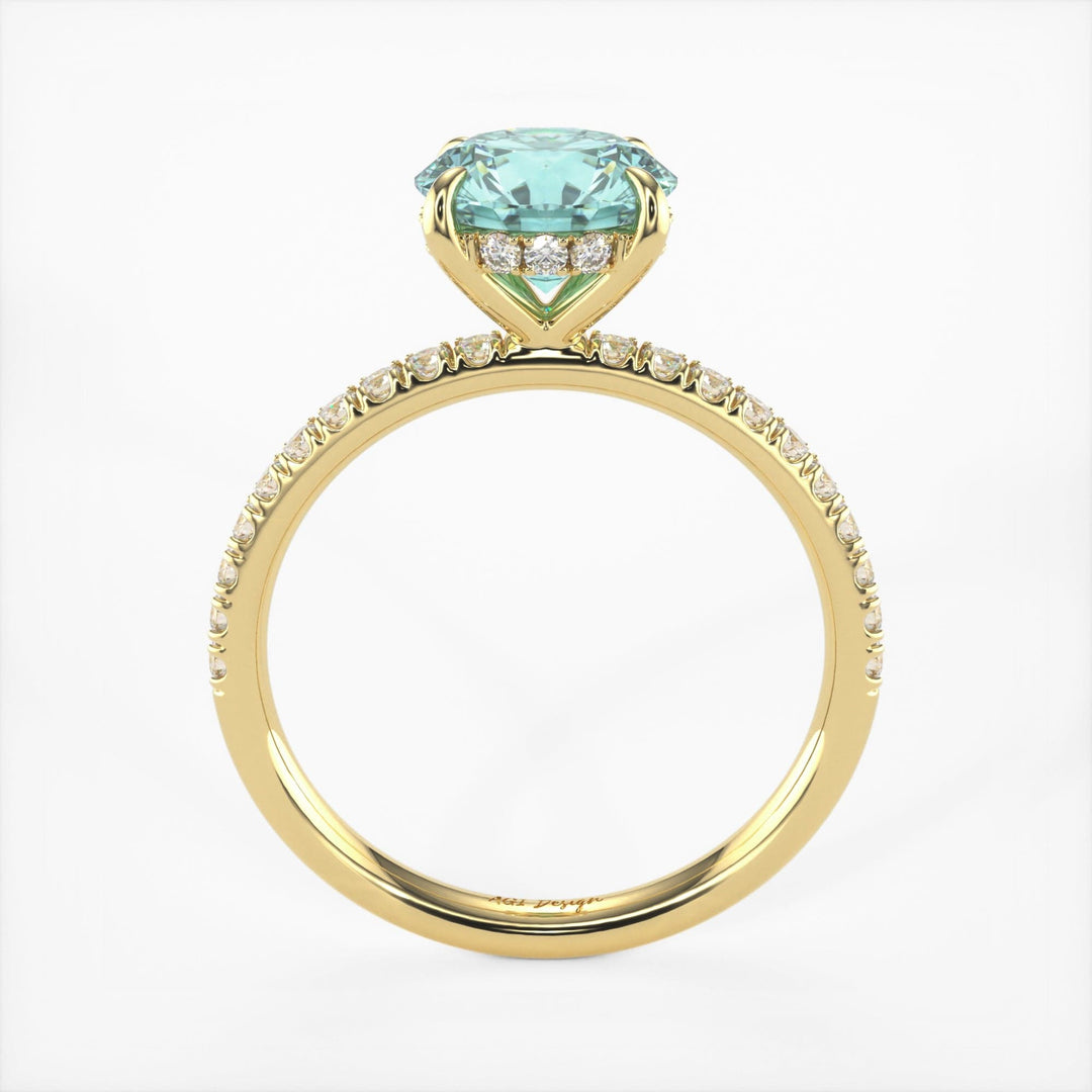 AGI Design Abby Round Aqua-Teal Moissanite Engagement Ring