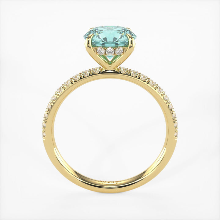 AGI Design Abby Round Aqua-Teal Moissanite Engagement Ring