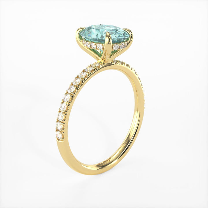 AGI Design Abigail Oval Aqua-Teal Moissanite Engagement Ring