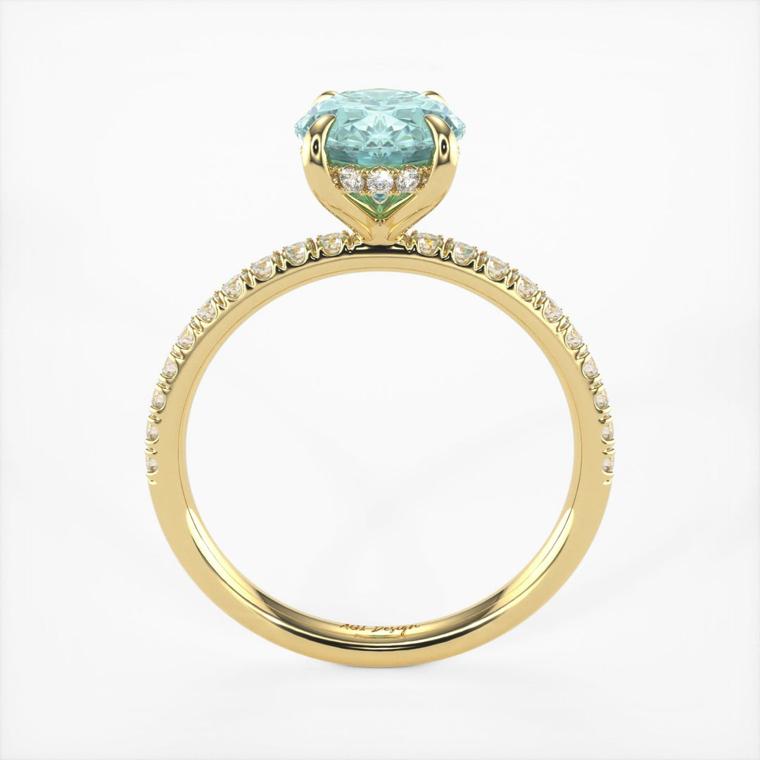 AGI Design Abigail Oval Aqua-Teal Moissanite Engagement Ring