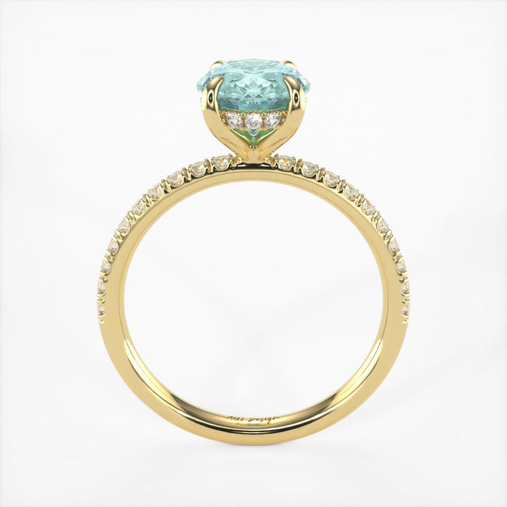 AGI Design Abigail Oval Aqua-Teal Moissanite Engagement Ring