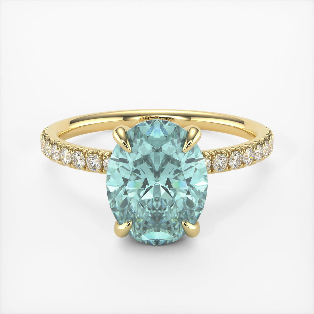 AGI Design Abigail Oval Aqua-Teal Moissanite Engagement Ring