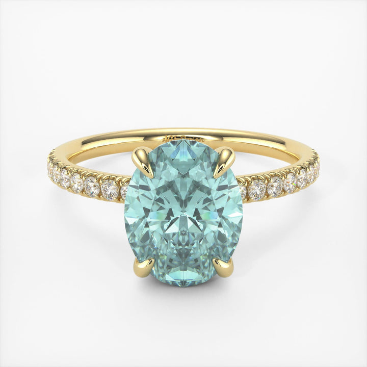 AGI Design Abigail Oval Aqua-Teal Moissanite Engagement Ring
