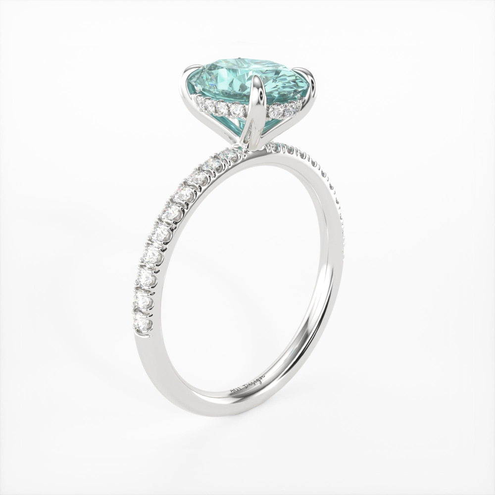 AGI Design Abigail Oval Aqua-Teal Moissanite Engagement Ring