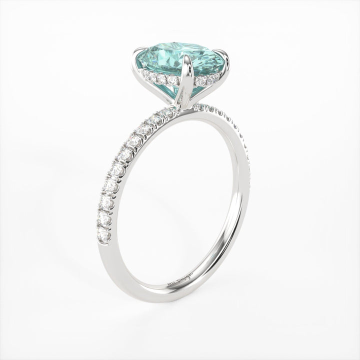 AGI Design Abigail Oval Aqua-Teal Moissanite Engagement Ring