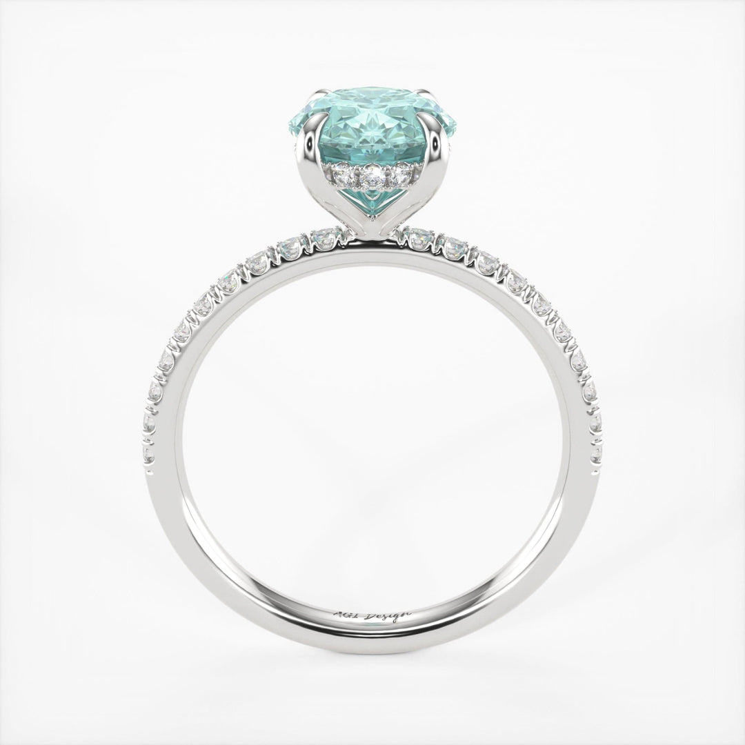 AGI Design Abigail Oval Aqua-Teal Moissanite Engagement Ring