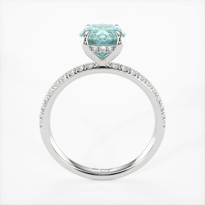 AGI Design Abigail Oval Aqua-Teal Moissanite Engagement Ring