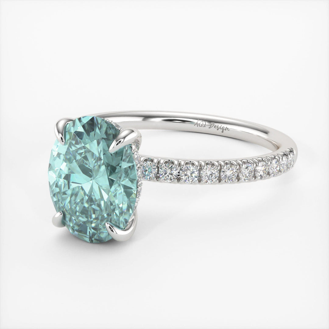 AGI Design Abigail Oval Aqua-Teal Moissanite Engagement Ring