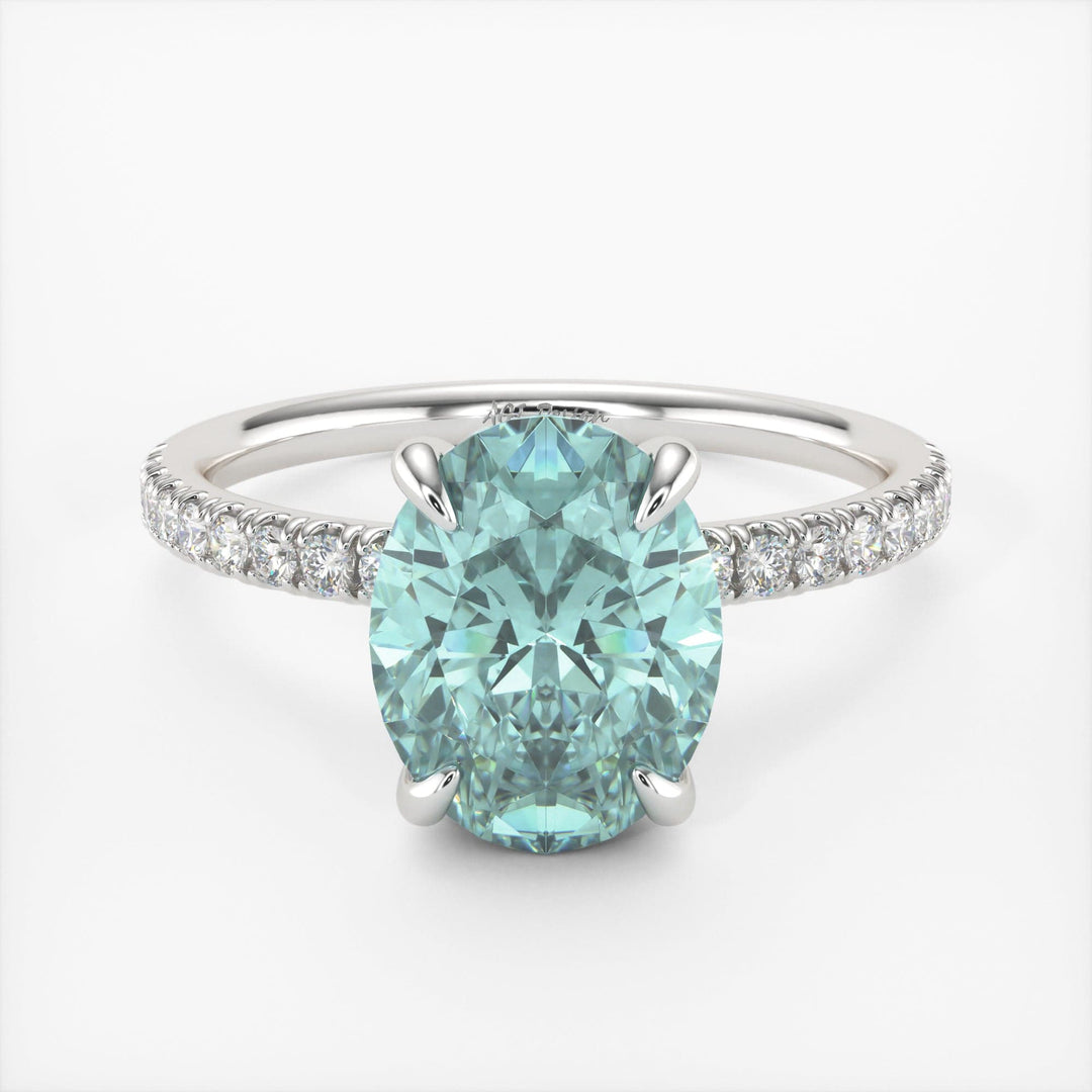 AGI Design Abigail Oval Aqua-Teal Moissanite Engagement Ring