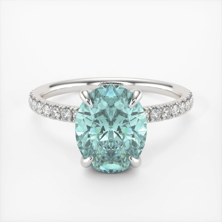 AGI Design Abigail Oval Aqua-Teal Moissanite Engagement Ring