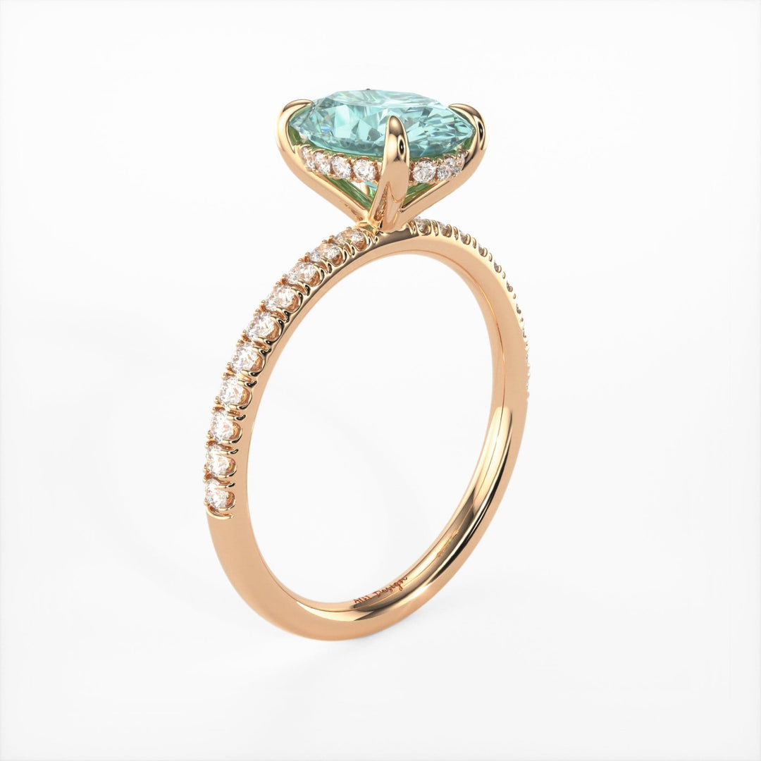 AGI Design Abigail Oval Aqua-Teal Moissanite Engagement Ring