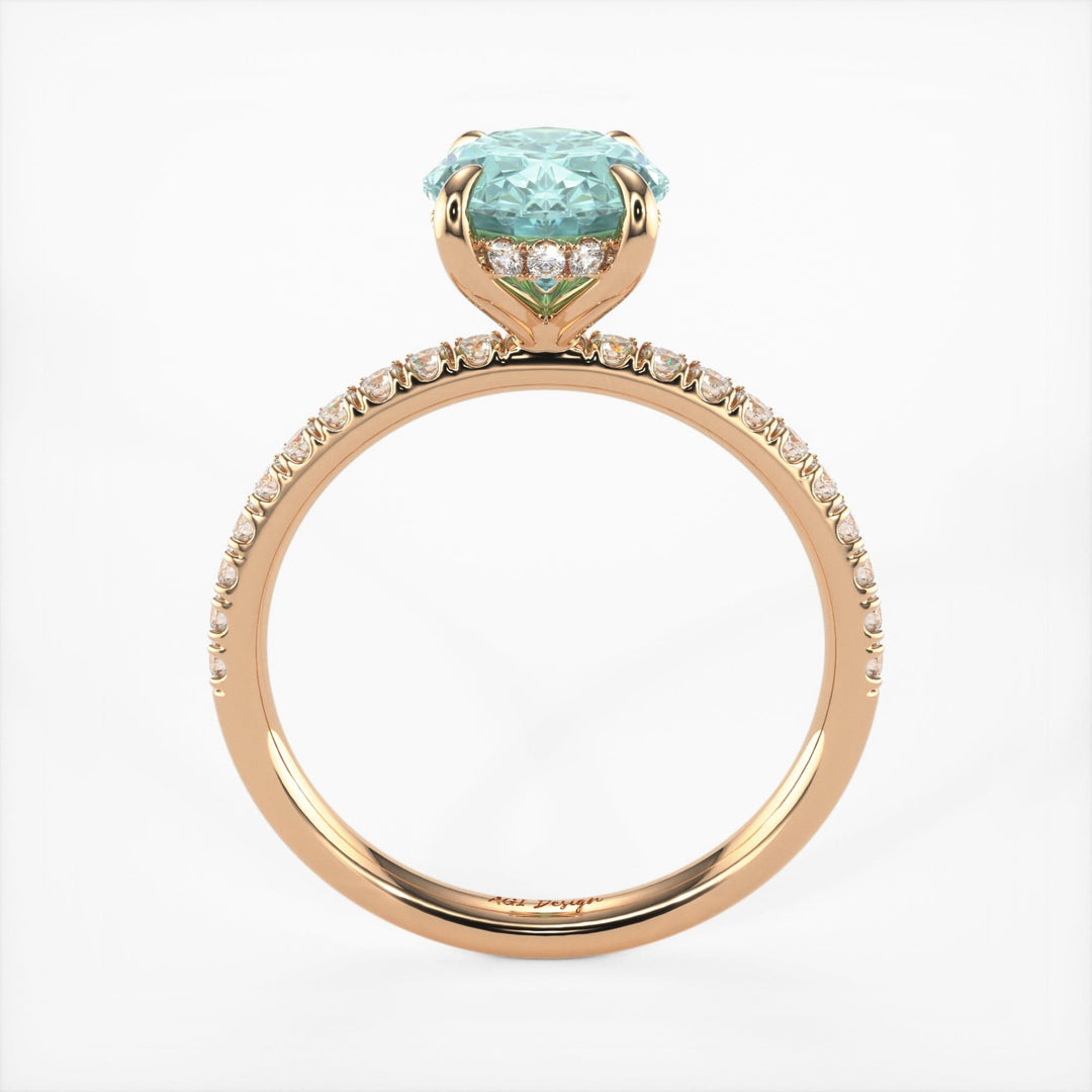 AGI Design Abigail Oval Aqua-Teal Moissanite Engagement Ring