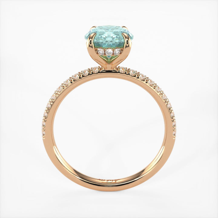AGI Design Abigail Oval Aqua-Teal Moissanite Engagement Ring