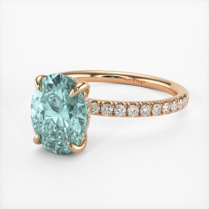 AGI Design Abigail Oval Aqua-Teal Moissanite Engagement Ring