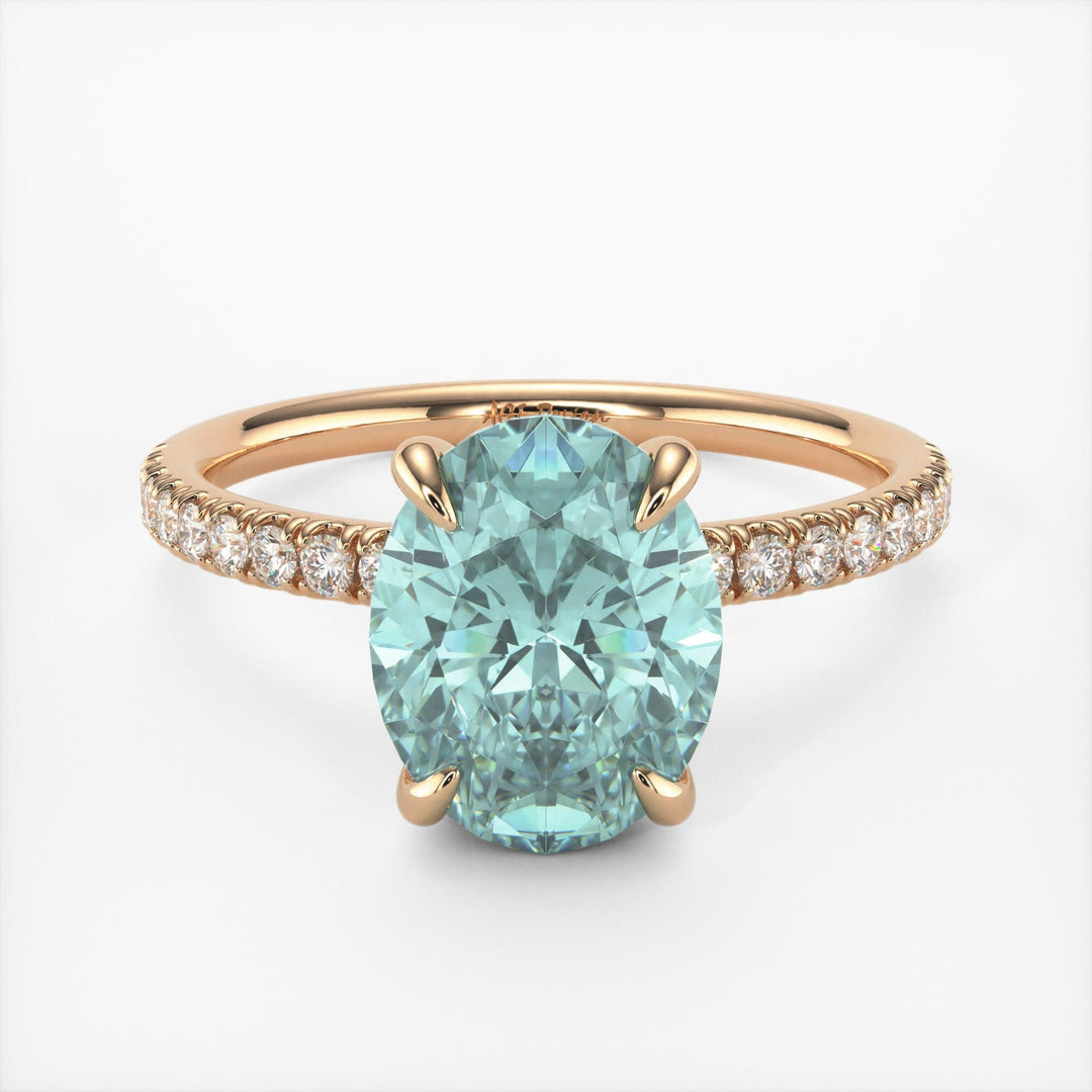 AGI Design Abigail Oval Aqua-Teal Moissanite Engagement Ring