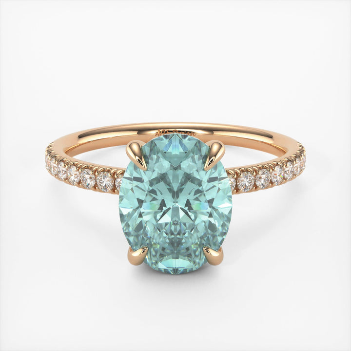 AGI Design Abigail Oval Aqua-Teal Moissanite Engagement Ring