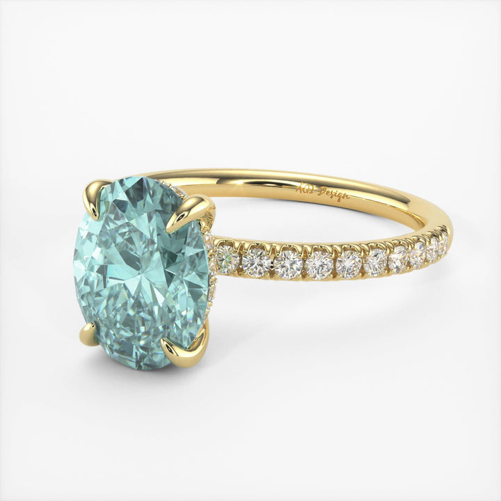 AGI Design Abigail Oval Aqua-Teal Moissanite Engagement Ring