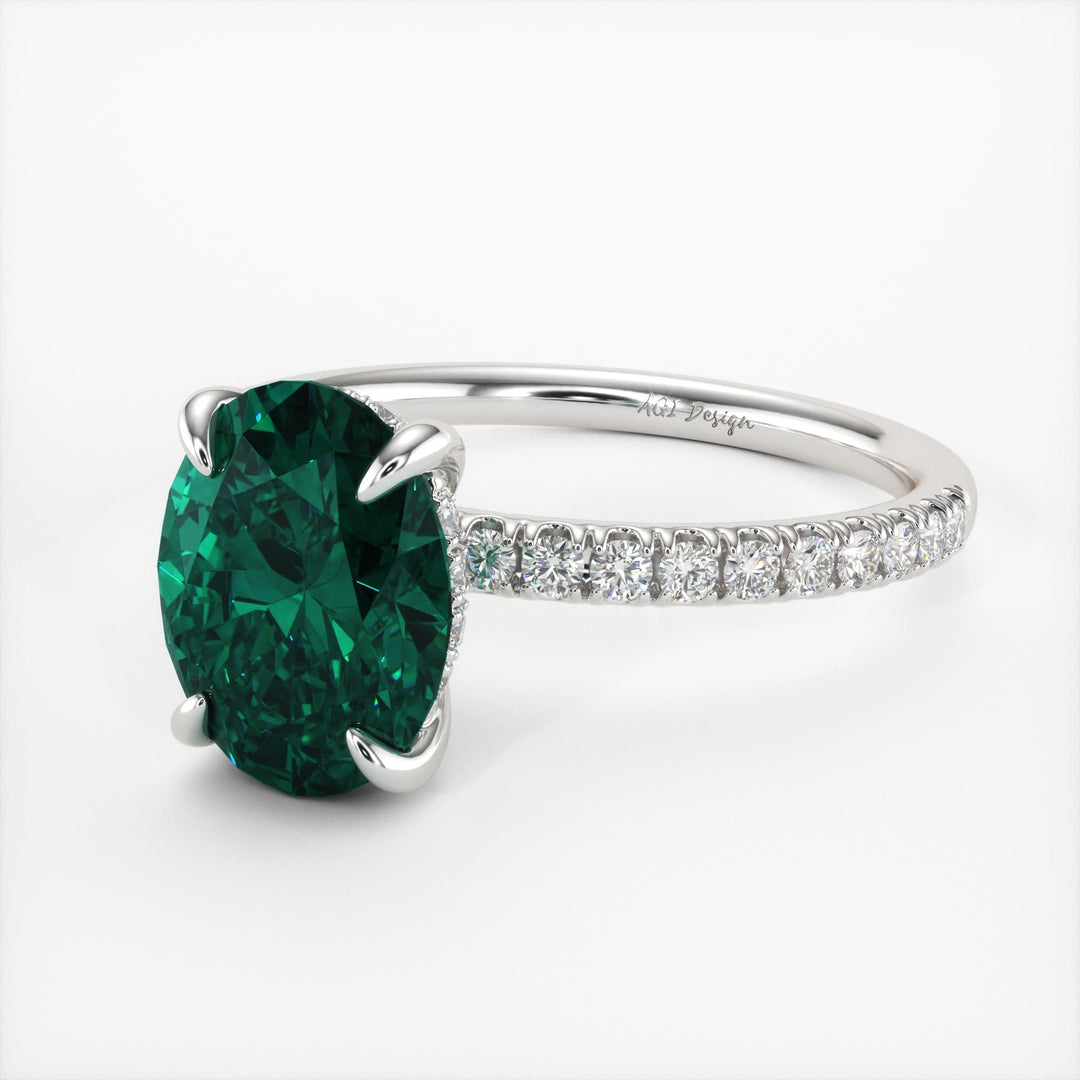 AGI Design Abigail Oval Green Moissanite Engagement Ring