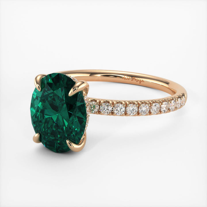 AGI Design Abigail Oval Green Moissanite Engagement Ring