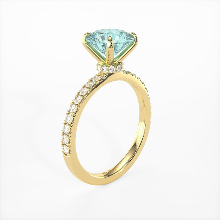 AGI Design Catarina Round Aqua-Teal Moissanite Engagement Ring