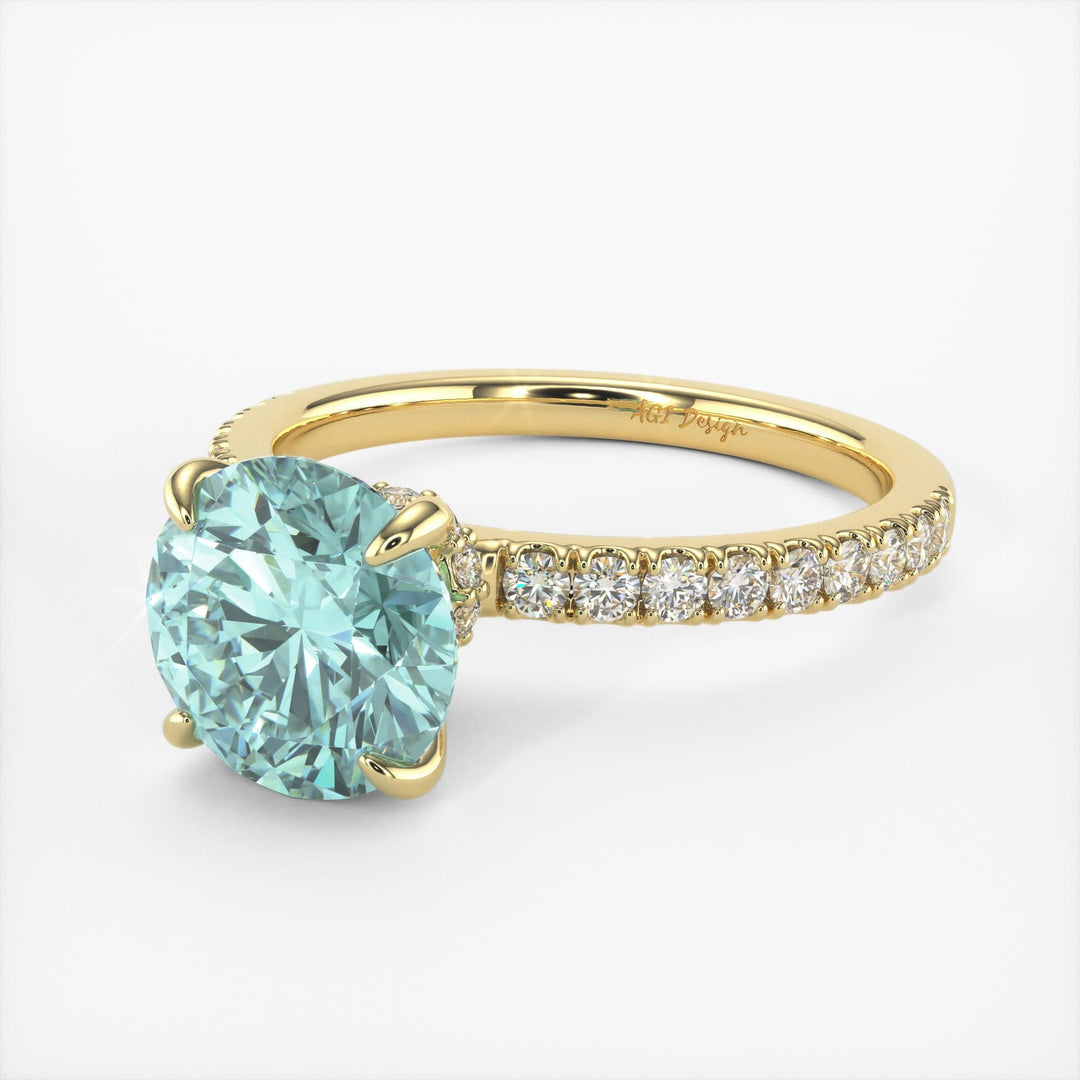 AGI Design Catarina Round Aqua-Teal Moissanite Engagement Ring