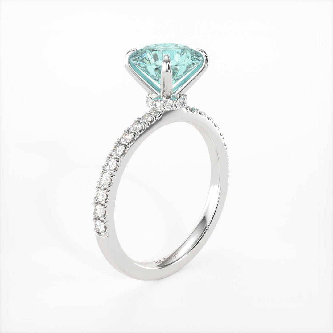 AGI Design Catarina Round Aqua-Teal Moissanite Engagement Ring