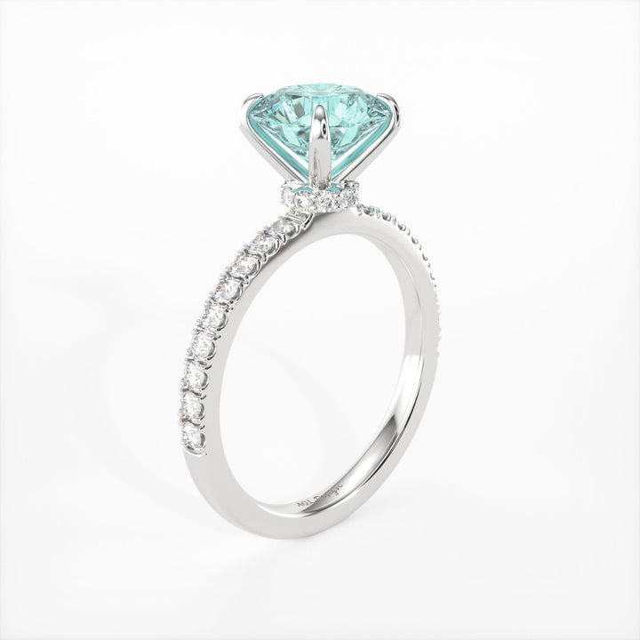 AGI Design Catarina Round Aqua-Teal Moissanite Engagement Ring