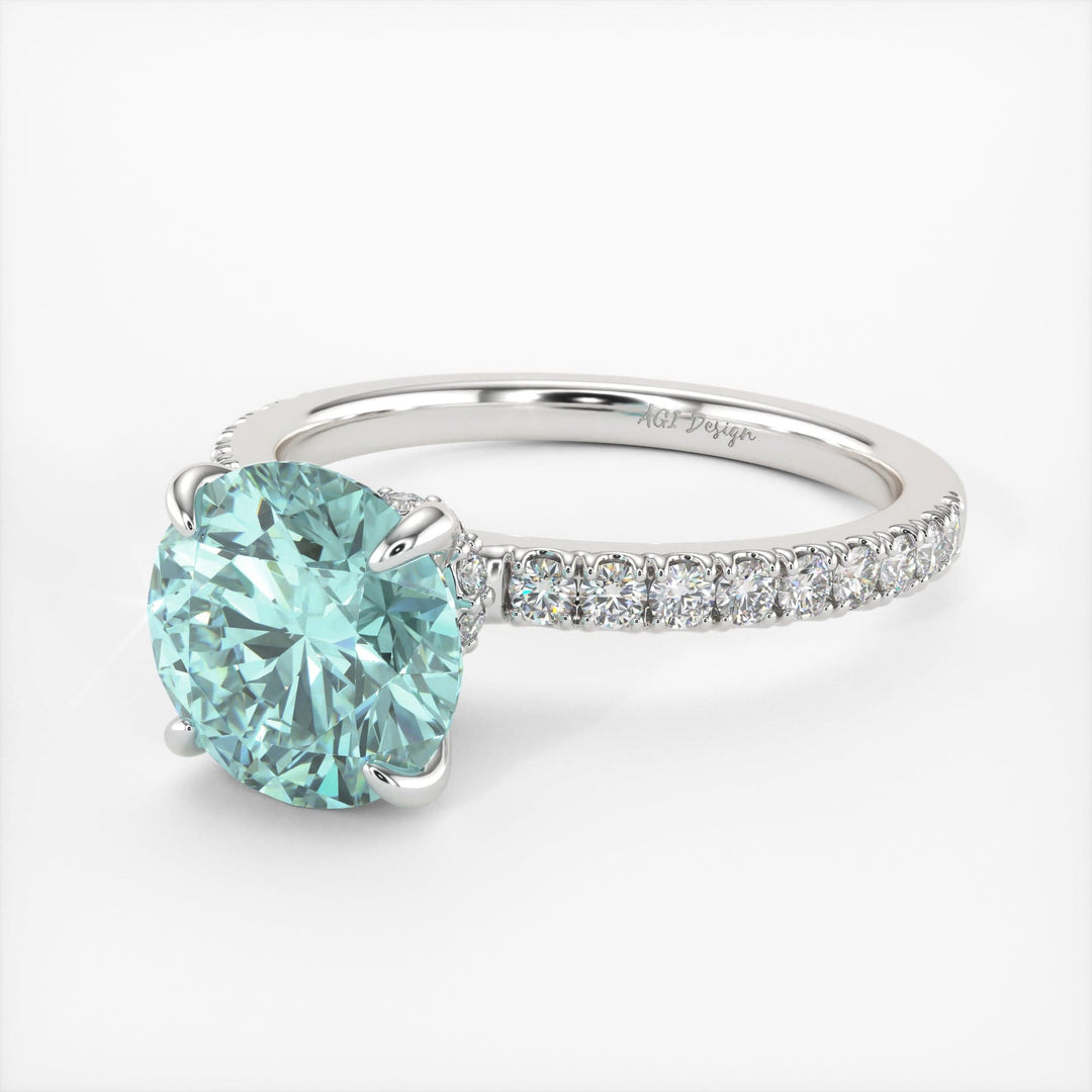 AGI Design Catarina Round Aqua-Teal Moissanite Engagement Ring